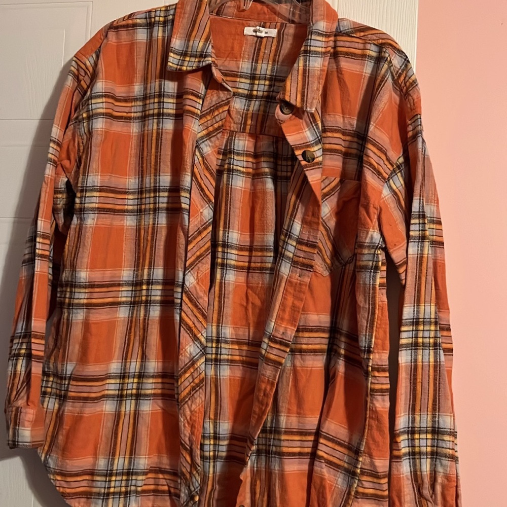 Maurices Women's Orange Plaid Button Down Shirt